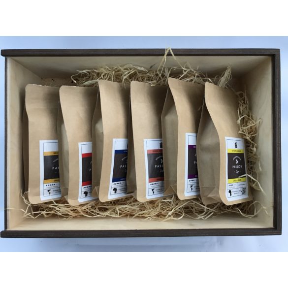 Szemes kávé ajándékcsomag fa díszdobozban 25.