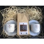 Szemes kávé ajándékcsomag két passioncoffee kávés csészével karton díszdobozban 49