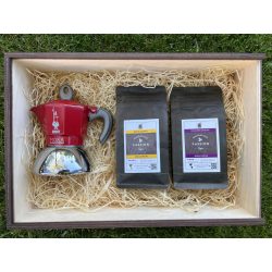   Szemes kávé ajándékcsomag kétszemélyes Bialetti Moka indukcoós kotyogóval