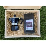 Szemes kávé ajándékcsomag egyszemélyes Bialetti Moka fekete kotyogóval