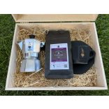 Szemes kávé ajándékcsomag egyszemélyes Bialetti Moka ezüst kotyogóval és csészével