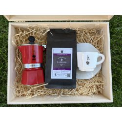   Szemes kávé ajándékcsomag egyszemélyes Bialetti Rainbow kotyogóval és csészével